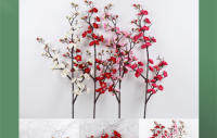 Ramo De Flor De Cerezo Rojo Artificial Decoración Interior Para El Hogar Flores Silken Falsas Para El Invierno Y Navidad - details 1
