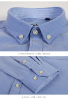 Camisa De Oxford Para Hombre Algodón Y Poliéster Estilo Casual De Negocios Con Rayas Y Cuadros Cuello Alto Manga Larga No Hierro Slim Fit Color Sólido Para Otoño/Invierno - details 17