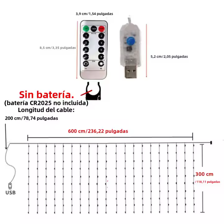 Curtainas LED USB De 6M Guirnalda De Luces Para Jardín Decoración De Boda Navidad Y Año Nuevo Exterior - 1