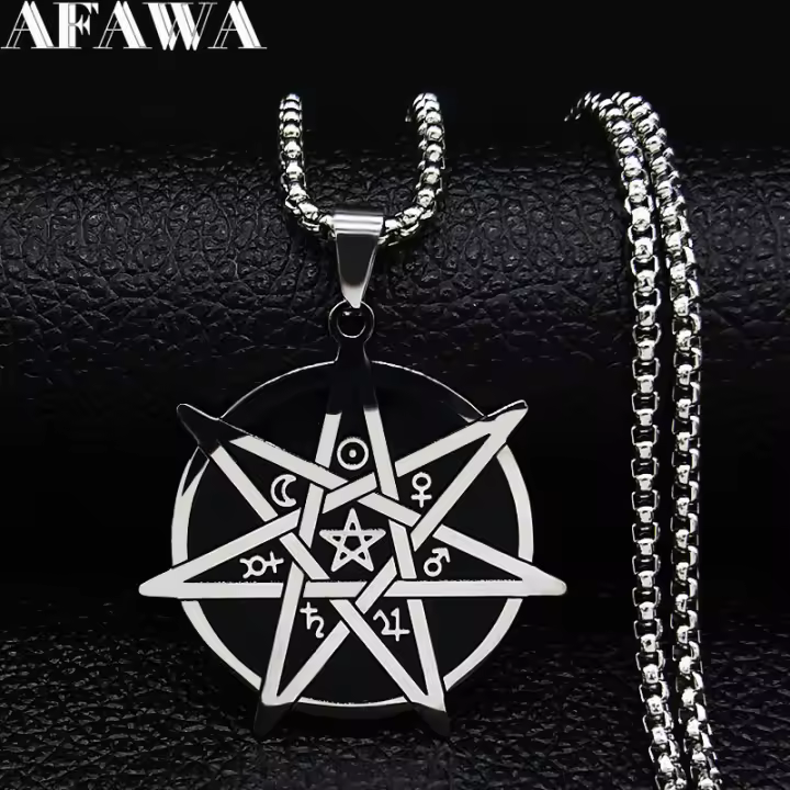 Collar De Acero Inoxidable Moda 2024 Estrella De Siete Puntos Brujería Protección Para Mujer Joyería Vintage Cadena N550S02 - 1