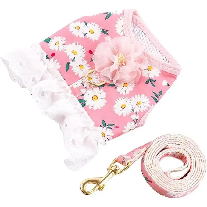 Arnés para Perro Verde Sin Tirar Suave Ajustable Malla Transpirable Lindo Floral Cachorro Gato Chaleco de Seguridad XS (Rosa) - 1