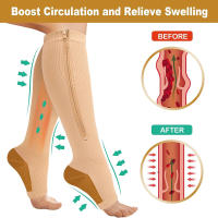 Calcetines De Compresión Con Cierre De Cremallera 15-20 mmHg Para Mujer Y Hombre Soporte De Pierna Hasta La Rodilla Para Alivio Del Enrojecimiento Y Dolor Calcetines Altos Para Inflamación - details 5