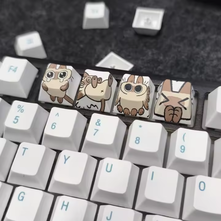4pc Keycaps De Gato Siamés PBT Perfil Cherry R4 5-lados Sublimación De Tinta Para Teclados Mecánicos Cherry Gateron MX Switches - 1