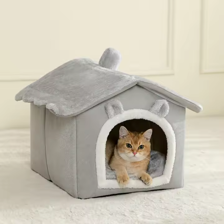 Casa De Mascotas Plegable Para Gatos Y Perros Pequeños Con Sofá Cueva Mueble Para Mascotas Material De Algodón Lavable Y Desmontable - 1