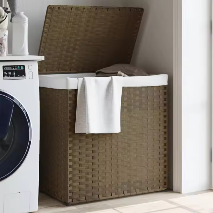 vidaXL Cesto de ropa sucia con 2 secciones ratán sintético 53x35x57 cm - 1