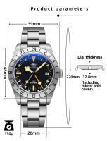 Reloj De Pulsera De Cuarzo Para Hombre ADDIESDIVE GMT 39mm Luminoso Calendario Resistente Al Agua 20ATM Acero Inoxidable - details 3