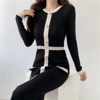 Vestido De Suéter Para Mujer 2024 Otoño Invierno Manga Larga Elegante Color Negro Midi Patchwork A-Line Estilo Casual - details 7