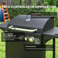Outsunny Barbacoa de Gas BBQ Gas con 3+1 Quemadores 8,5 kW Barbacoa Portátil con Termómetro Mesa Lateral Parrilla Recogedor de Grasa 2 Ruedas para Jardín Exterior Camping Negro - details 4