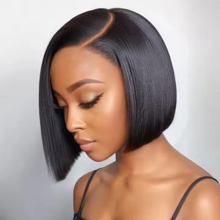 Pelucas Bob Cortas En Venta Con Parto Lateral Frontal De Encaje Peluca De Cabello Humano Brasileño Alineado Para Mujeres Negras Pre Desplumadas Remy Textura Larga Y Suave Tamaño Promedio - 1