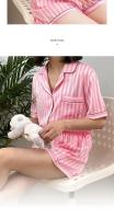 Conjunto De Pijamas De Verano Para Mujer En Rosa Con Rayas Corto Y Cuello En V Pié Y Pecho De Alta Calidad Ropa De Dormir De Dos Piezas - details 8