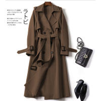 Abrigo De Moda Para Mujer Estilo Británico Largo Con Cinturón Cuello Enrollado Doble Botones Manga Completa Casual Primavera Otoño - details 2