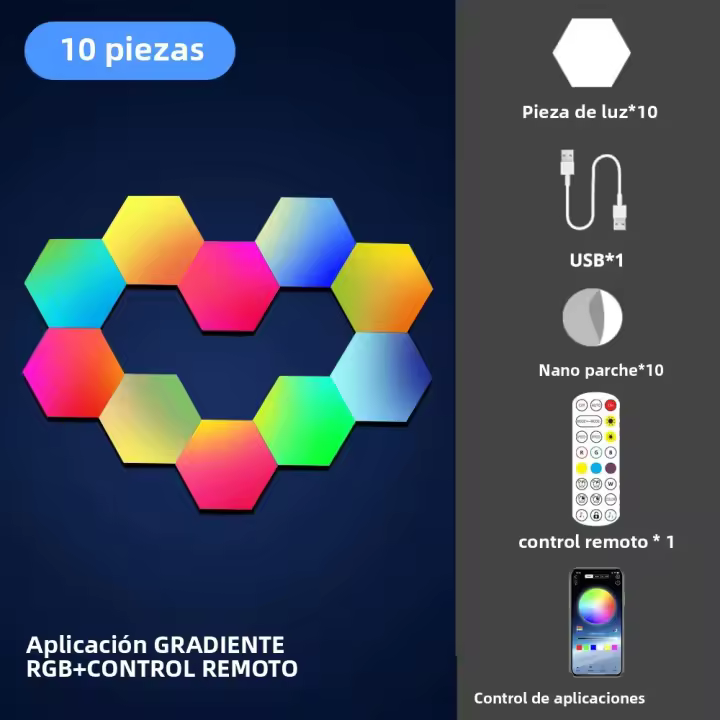 Lámpara De Pared Hexagonal Inteligente RGB Luz Nocturna Cambiante Para Ambiente DIY Forma Música Rítmica Control APP Para Game Room Dormitorio - 1