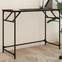 vidaXL Escritorio de madera de ingeniería y acero 100x45x76 cm en color Negro/Marrón roble/Roble ahumado y más | estructura resistente ideal para salón dormitorio o estudio - details 0