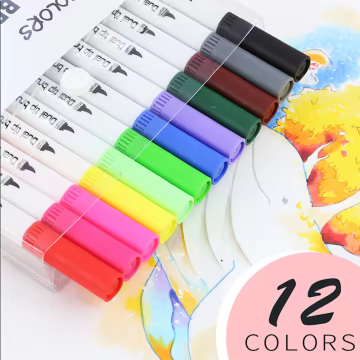 Rotuladores artísticos de colores para bocetos, Juego de dibujo de doble cabeza, pincel de pintura de acuarela, suministros de papelería, 12-100 piezas - 1