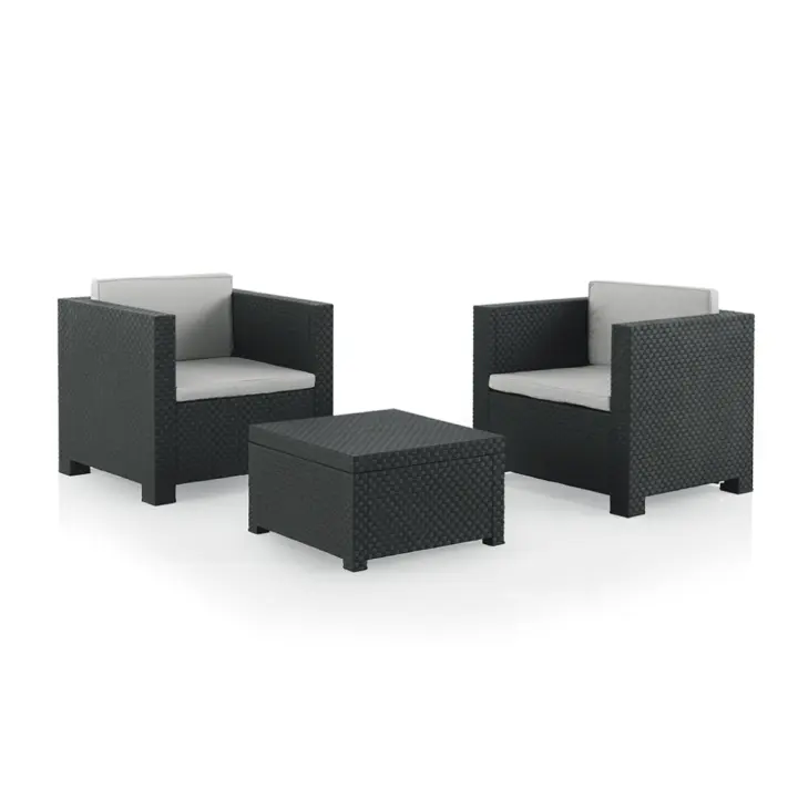 SP Berner - Set de Muebles de Jardín y Terraza Diva Tete a Tete Color Wengue o Grafito - 2 Sillones y Mesa de Centro - Fabricado en España con Plástico Reciclado - 1