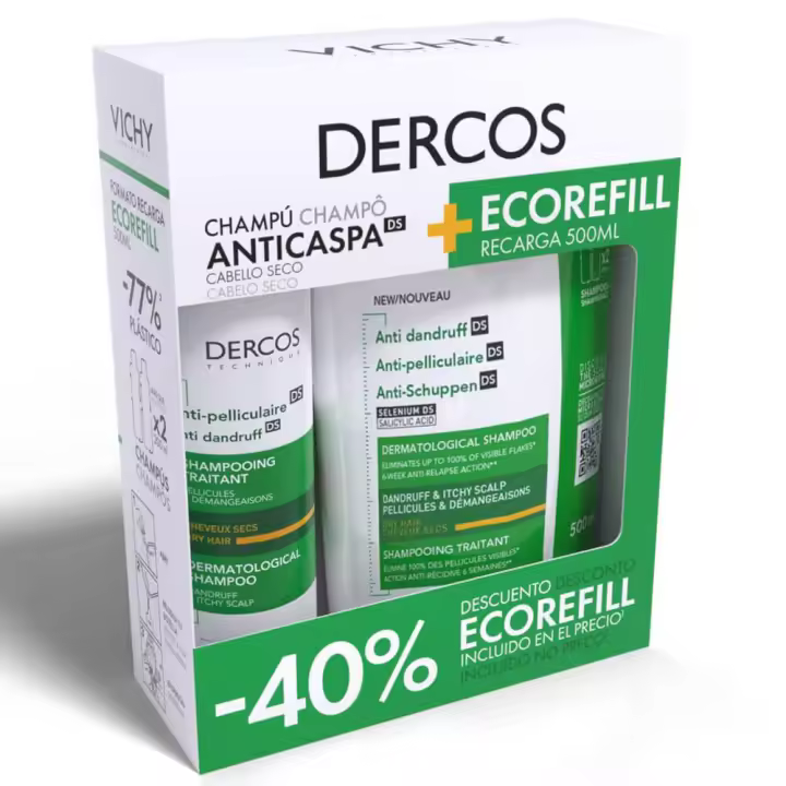 Vichy Dercos Champú Anticaspa Seca 400 ml + Recarga 500 ml Pack - 1