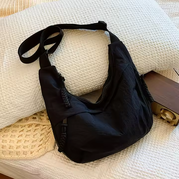 Bolso De Hombro De Gran Capacidad Estilo Casual Unisex Para Diario Comunicación Deportiva Y Tiempo Libre Material Principal Algodón Bolsa Redonda Suave Cierre De Cremallera - 1