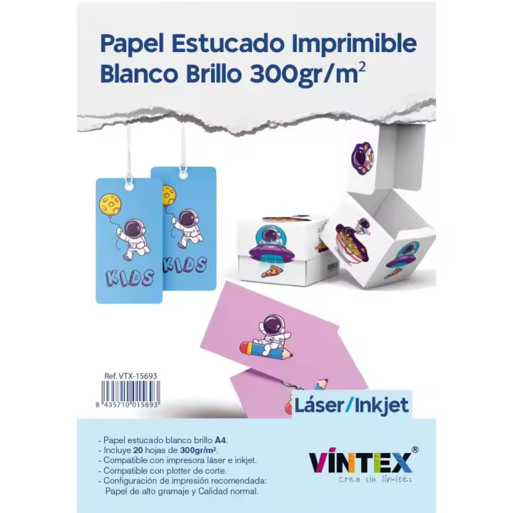 Papel Estucado 300gr/m² Imprimible Láser/Inkjet 20uds Vintex - 1