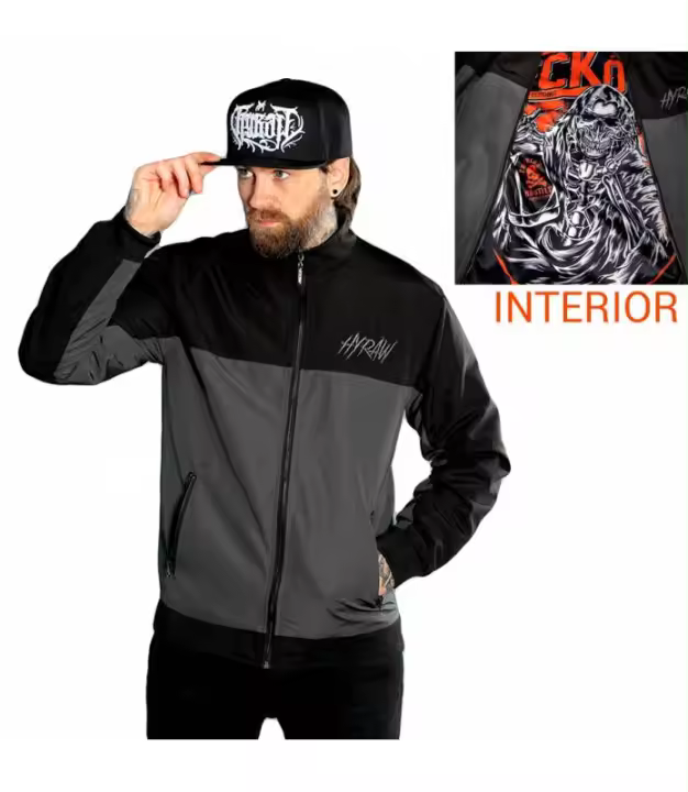 Chaqueta Cortavientos Negro y Gris Hombre Dark Shadow Cremallera Interior Diseño HYRAW SP24-M23 - 1