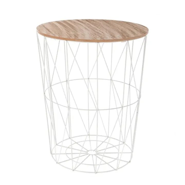 MIRAMAX-Mesa Auxiliar Moderna Con Tapa De Madera Extraíble, Mesitas De Café y Estructura De Metal Para Salón,Dormitorios Ø47x56cm - 1