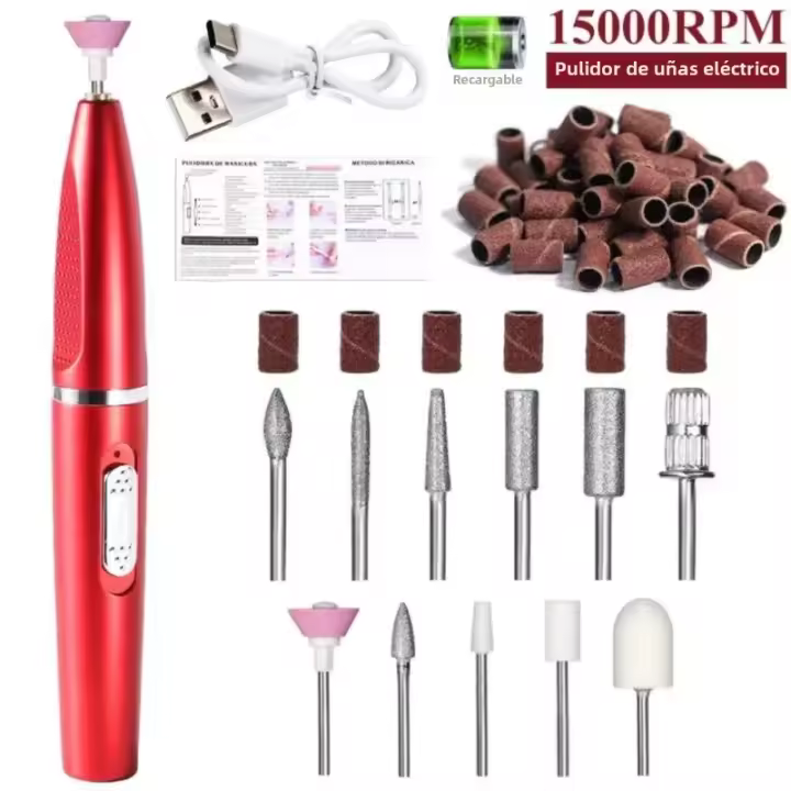 Perforadora Eléctrica Para Uñas Con Bits Profesionales De Polvo De Arena Para Eliminación De Piel Muerta Y Pulido De Uñas Set De Manicura Mecánica - 1