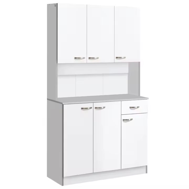 HOMCOM Gabinete de Almacenaje Armario para Cocina de 6 Puertas con Gran Espacio para Microondas con 1 Cajón Estante Ajustable 101x39x180 cm Blanco - 1