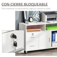HOMCOM Mueble Auxiliar de Oficina Mueble Archivador con Ruedas Estantes y Cajones Armario Multiusos con Gran Almacenaje 100x35x65 cm Negro y Blanco - details 4