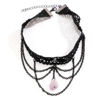 Collar Gótico Negro Con Encaje Y Pendiente De Piedra Morada Para Mujer Estilo Vintage Multicapa Cadena Metálica Para Fiesta De Halloween Joyería Steampunk - details 6