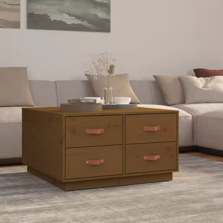 vidaXL Mesa de centro madera maciza de pino marrón miel 80x80x45 cm - 1