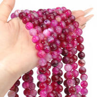 Piedras De Agato Rosa Natural Con Rayas Rojas Perlas Redondas Para Fabricación De Joyas Pulseras Collares Accesorios 4/6/8/10/12mm - details 0