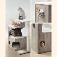 Rascador para gatos vintage de 88 cm con cueva y 3 camas, árbol de mdf con chapa de madera, poste de sisal y piel de imitación lavable - details 4