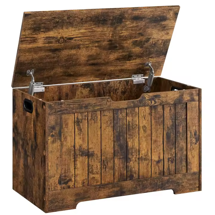 Baúl con tapa abatible, zapatero, caja para juguetes, multifunción, gran capacidad, tablero MDF, blanco, marrón - 1