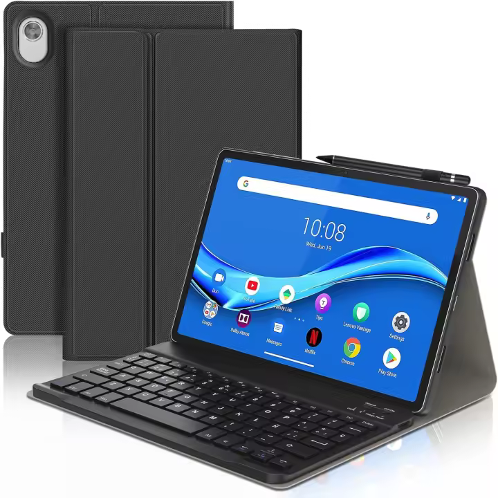 FGNS Funda tablet con Teclado Español Ñ para Lenovo K10 10.3"/Lenovo M10 FHD Plus(2nd Gen), Carcasa PU Delgada rotectora Delgada con Teclado Bluetooth para Lenovo Tab M10 FHD Plus 10.3" (2 Gen) 2020 TB-X606F/X606X,Lenovo Tab K10 2021 TB-X6C6, - 1