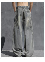 Machete Jeans Para Hombres Verano Nuevo Tendencia Pantalones Americanos Anchos Con Bolsillos Grandes Lavados Estilo Wide Leg - details 14