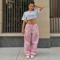 Pantalones Cargo Holgados Y2K Para Mujer Talla Grande Cintura Baja Estilo Streetwear Con Bolsillos Y Cinturón De Poliéster - details 6