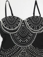 Beyprern Vestido Bodycon De Noche Dorado Con Perlas Y Diamantes Largo Para Fiesta Cumpleaños Año Nuevo Elegante Y Sexy - details 3