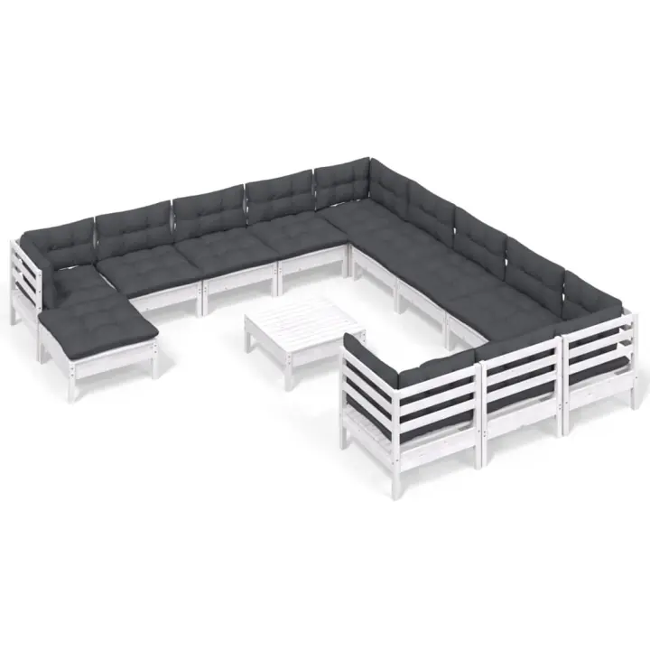 vidaXL Muebles de jardín 13 pzas con cojines blanco madera de pino - 1