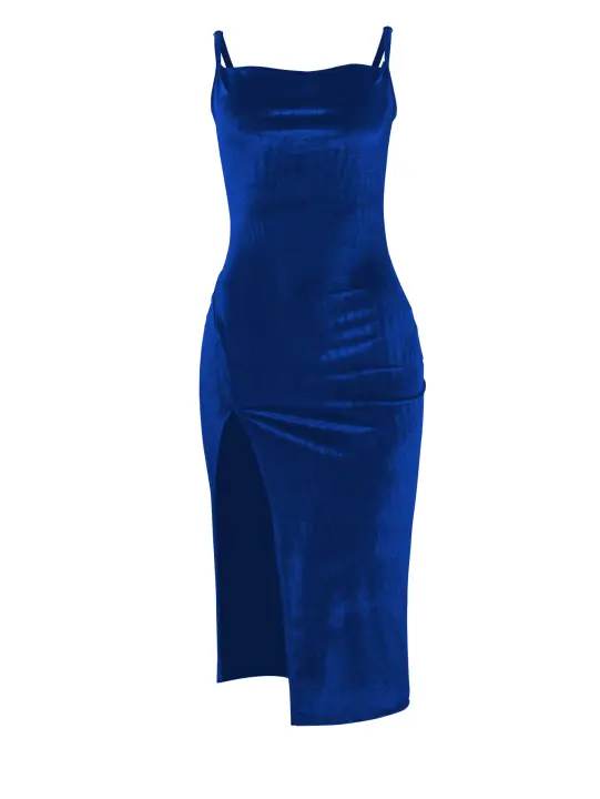 Vestido Vintage De Veludo Para Mujer Con Cuello Descubierto Y Abertura En La Espalda Cintura Alta Ajustado Y Falda De Medio Tamaño - 1