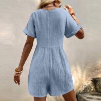 Monos De Verano Casuales Para Mujer Con Hombros Descubiertos Y Mangas Cortas Ruched Estilo Romper De Piernas Largas Con Bolsillos De Poliéster - details 41