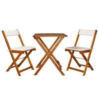 vidaXL Mesa y sillas bistró plegables 3 pzas y cojines madera maciza en color Blanco crema/Gris oscuro | cómodas modernas ergonómicas para comedor cocina salón hogar - details 0
