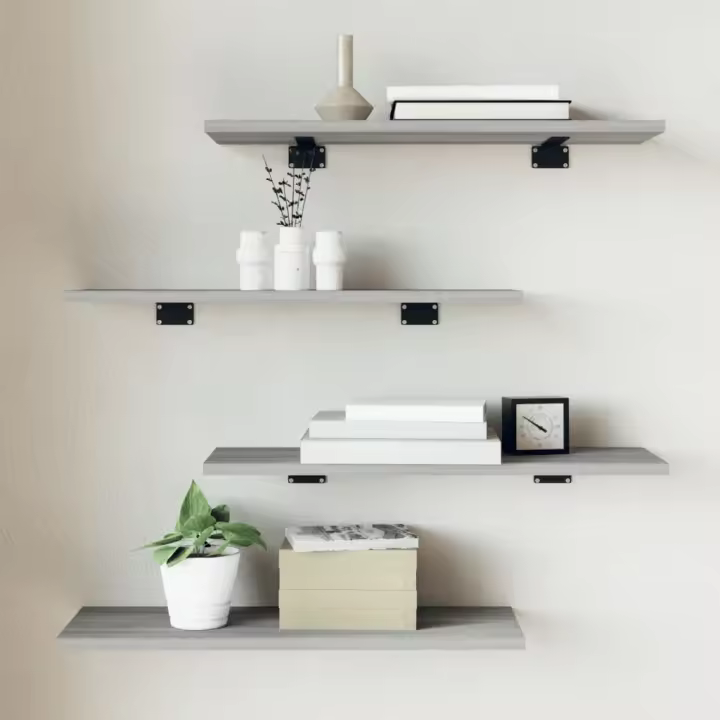 Estantes pared 4 uds madera ingeniería gris Sonoma 60x20x1,5 cm - 1