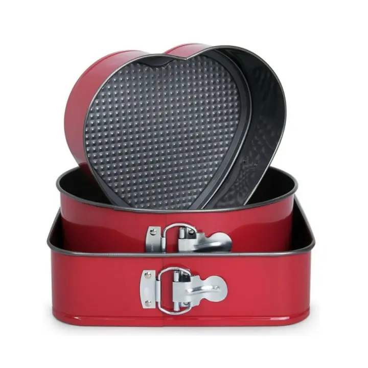 Start Electric | Juego de 3 Moldes de Repostería Desmontables con Capa Antiadherente - Color Rojo - 22x7.5cm / 25x7.5cm / 26x7.5cm - Formas Redonda, Cuadrada y de Corazón | Marca Gerimport - 1