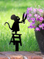 1pc Post De Jardín De Metal Con Diseño De Ratón Con Tijeras Silueta Arte Decó Lawn Sign Escultura Creativa De Animal Decoraciones - details 4