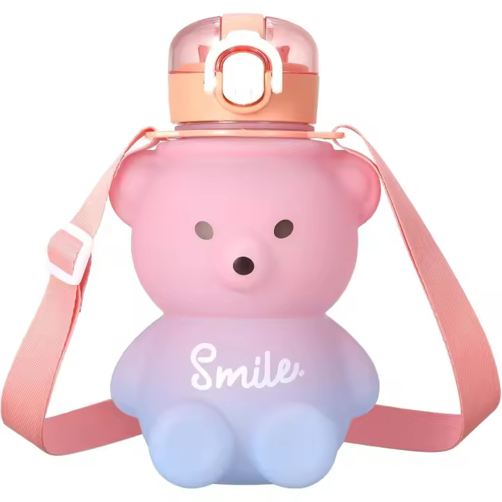 Botella de Agua kawaii con Paja, botella de Bebida de Oso 800ml botellas de Agua a prueba de fugas con Correa para el hombre para adolescentes Niños Viajes Escuela Oficina - 1