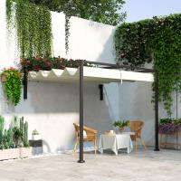 Outsunny Pérgola con Techo Retráctil Pérgola de Pared 3x2 m Cenador con Tela de Poliéster Resistente al Agua Pabellón para Jardín Patio Terraza Exterior Crema - details 1