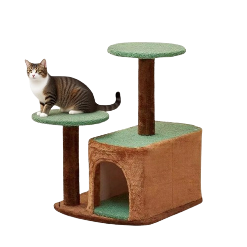 Cature, Torre Rascador para Gatos, 5 Niveles, Casitas y Plataformas, 45*55*66 cm, Gris y Blanco