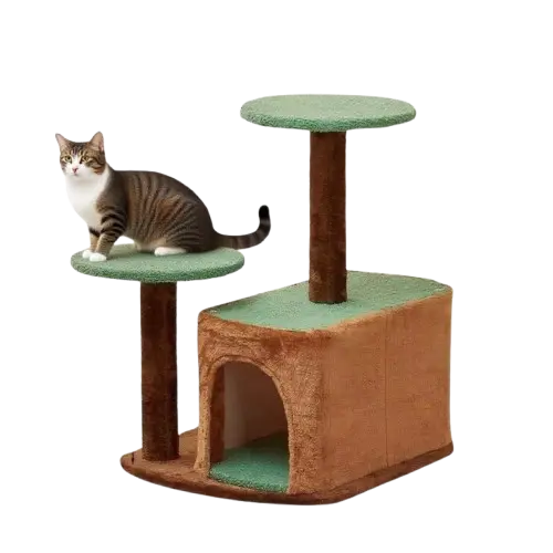 Cature, Torre Rascador para Gatos, 5 Niveles, Casitas y Plataformas, 45*55*66 cm, Gris y Blanco - 1
