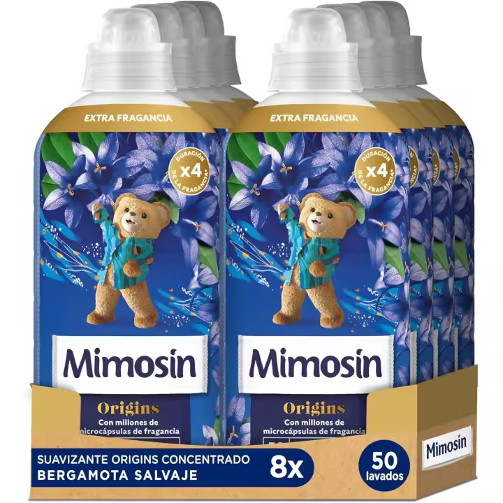 PACK de 8 - Mimosín suavizante concentrado extra fragancia bergamota salvaje 8 botellas de 50 lavados - 1