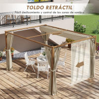 Outsunny Pérgola de Jardín 4x3 m con Marco de Aluminio Cenador para Exterior con Techo Retráctil Mosquiteras Laterales de Malla para Terraza Patio Natural - details 3