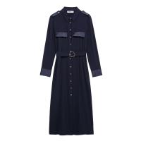 Vestido Midi De Estilo Camisa Para Mujer Con Cinturón Y Splicing Temperamento Traje De Trabajo Longitud Media Elegante Invierno 2024 - details 1